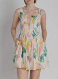 Watercolor Print Tie Mini Dress