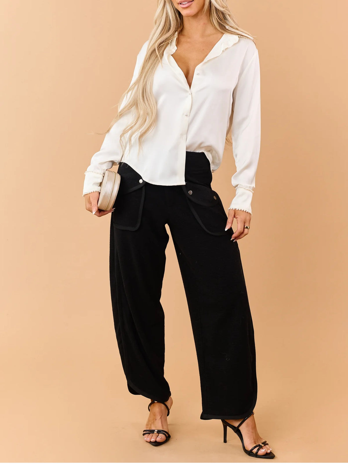 High Waist Textured Cargo Pants