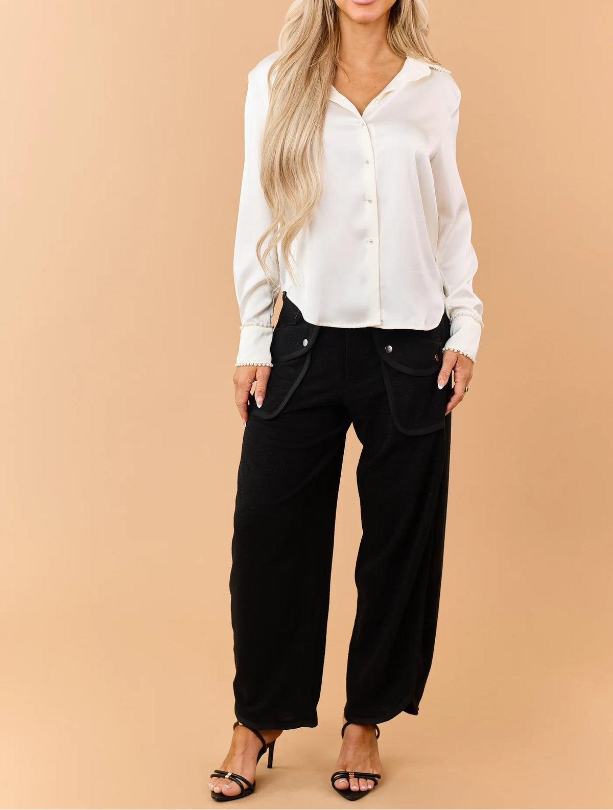 High Waist Textured Cargo Pants