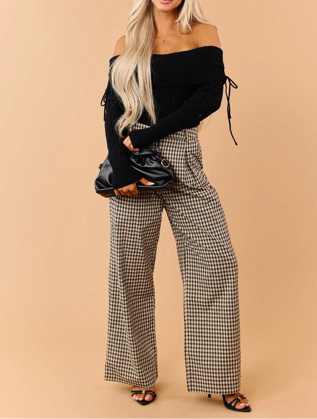 Gingham Pleated Wide Leg Pants