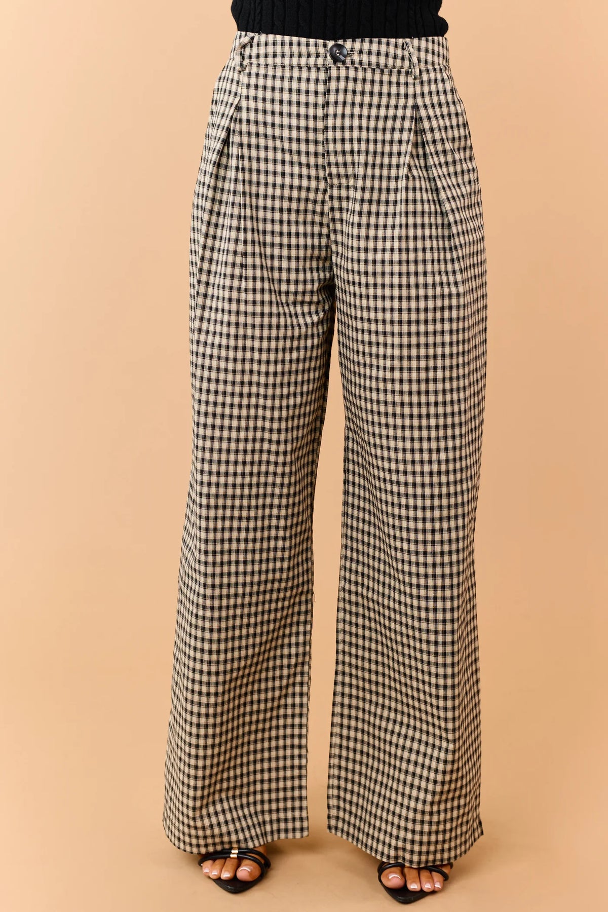 Gingham Pleated Wide Leg Pants