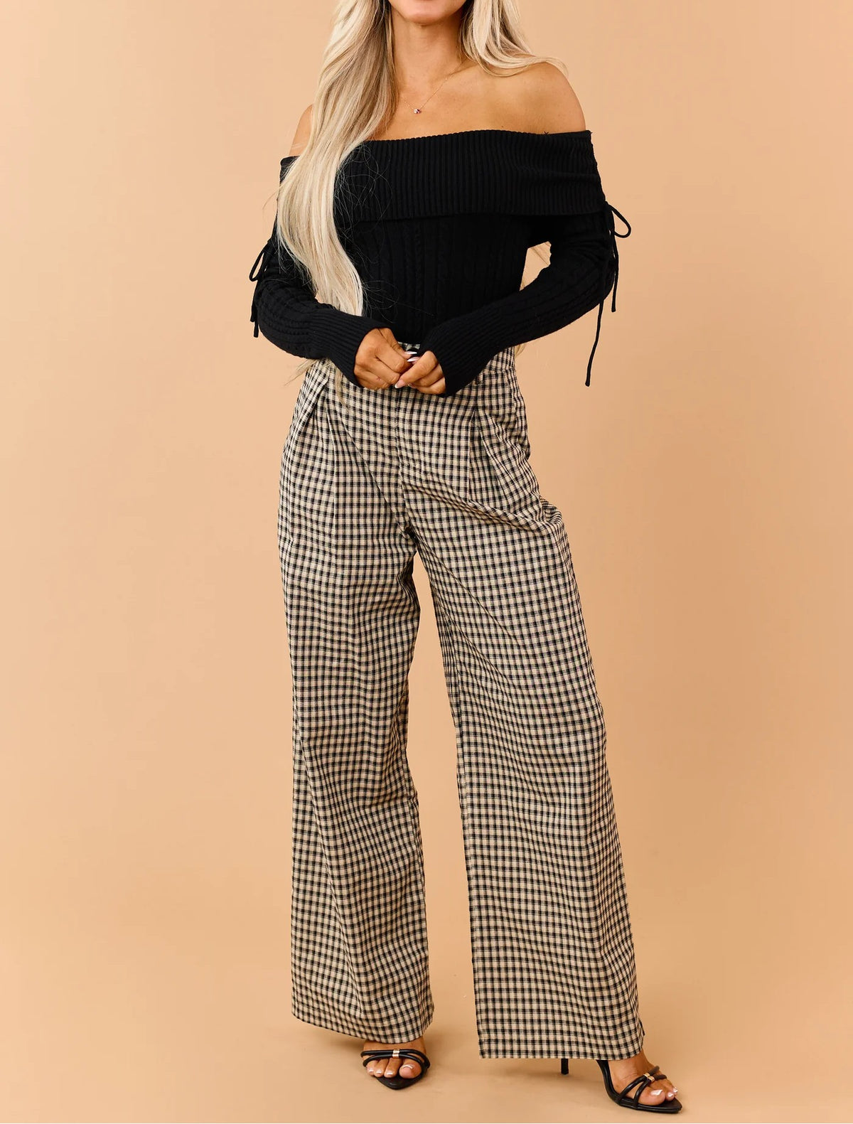 Gingham Pleated Wide Leg Pants