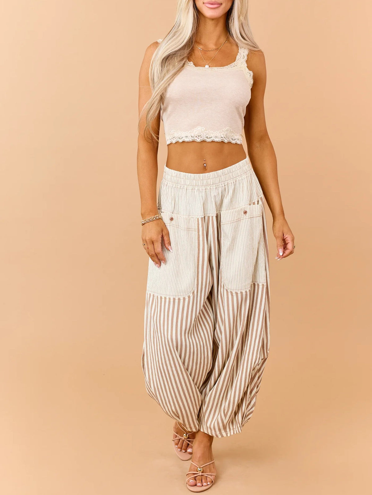 Striped Textured Wide Crop Pants