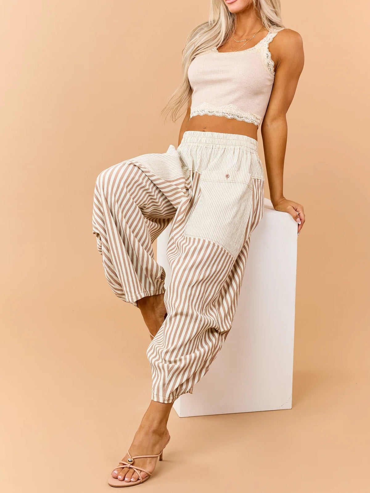 Striped Textured Wide Crop Pants